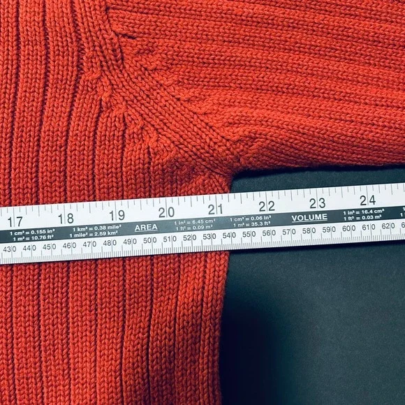 Eddie Bauer Men's‎ Cotton Sweater – Large Orange Ribbed Knit Fall Winter - Picture 8 of 9